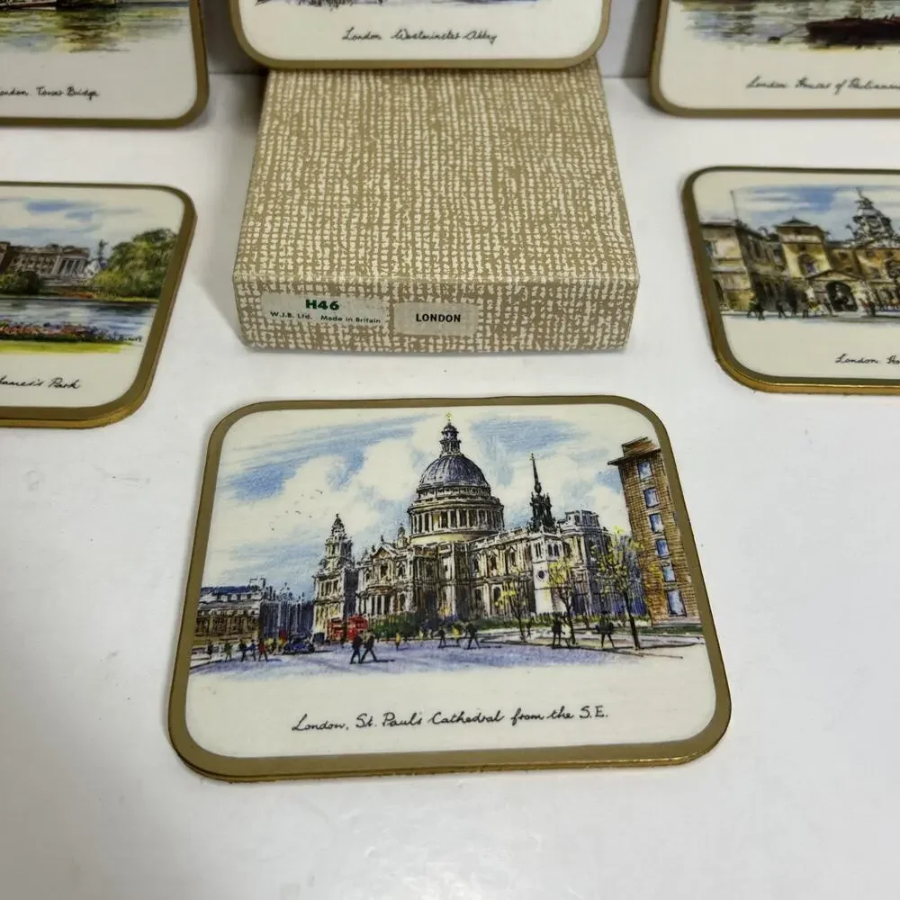Vtg Coasters London England Landmarks Cork Backs Qty 6 WJB Ltd Made In Britain